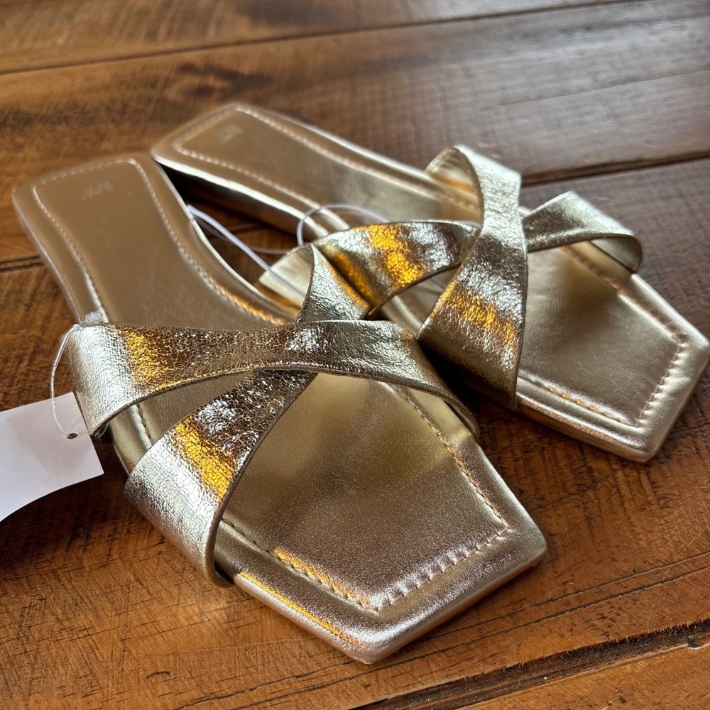 NEW H&M Womens Gold Metallic Sandals Slides Dressy Size 9 - Picture 3 of 8